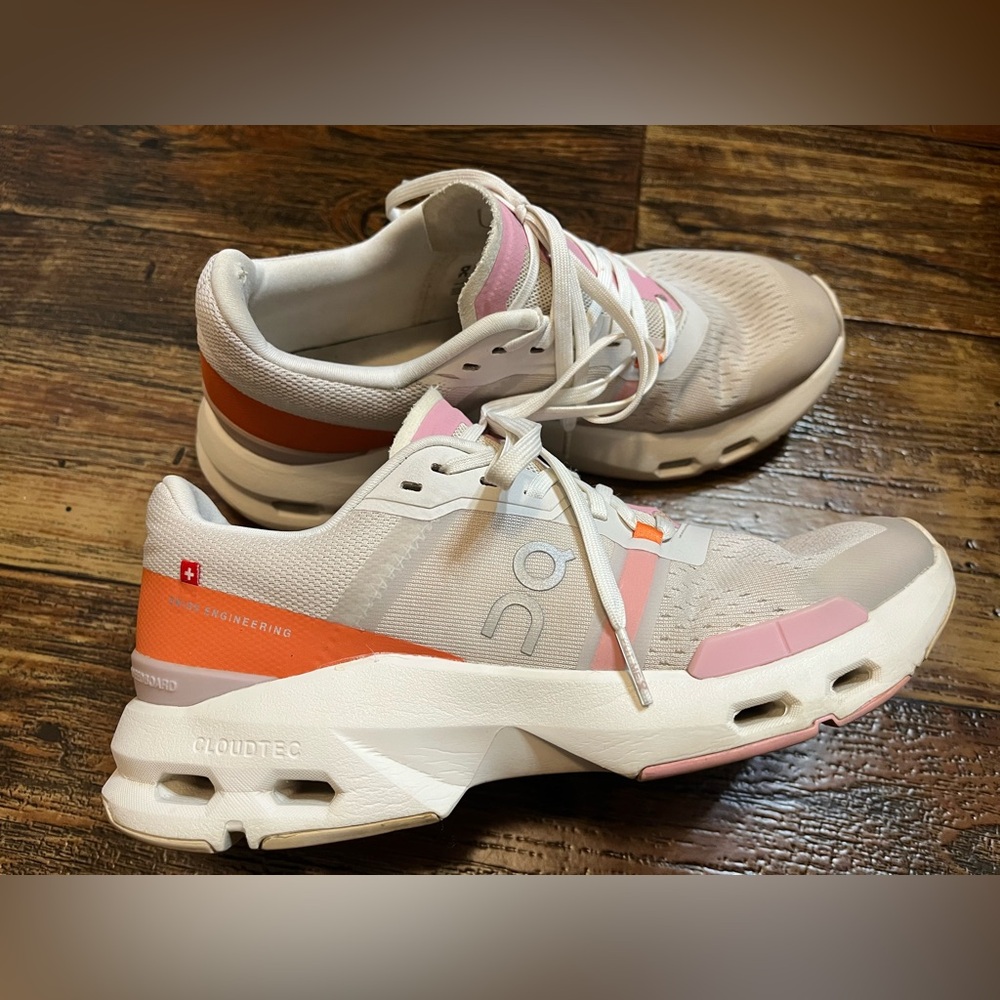 On Running Women's Athletic Shoes - Cream, Pink, and Orange